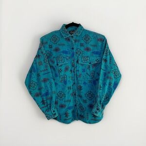 Vintage Circle T Western Aztec Shirt Teal Geometric USA Cotton Sz 5-6 Fits Large